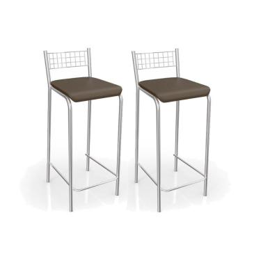 Imagem de Banqueta Sala De Jantar Gênova 2B705Cr Kit 2 Un Cromado/Courano Marrom - Kappesberg