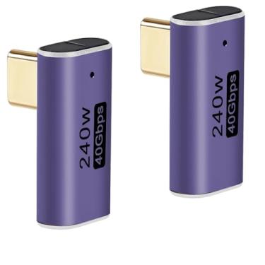 Imagem de 2 peças de adaptador USB C macho para fêmea de ângulo reto de 90 graus, extensor de adaptador USB tipo C suporta 240W, 40Gbps, 8K @60Hz para Steam Deck, MacBook, Thunderbolt etc