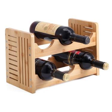 Imagem de Mini Adega Para Até 6 Garrafas Porta Vinho Bambu Rack Suport Adega de Bambu para Vinhos