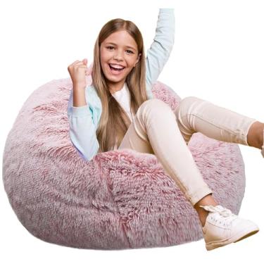 Imagem de Puff Puff Puff para crianças, saco de feijão redondo com espuma viscoelástica para adolescentes e crianças, saco de feijão de tecido de pele sintética ultra macio para sala de jogos, sala de estar