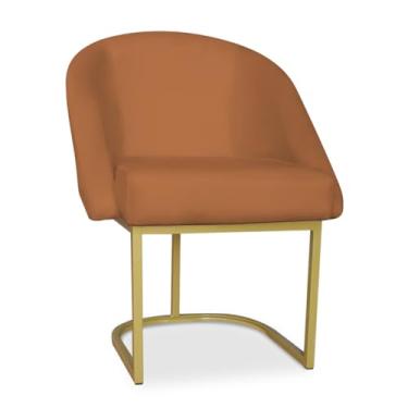 Imagem de Poltrona Decorativa Lua Veludo Amarelo Base Metal Dourada - Design Moderno e Conforto para Sala, Quarto - JRC Móveis (Base Metal, TerraCota)