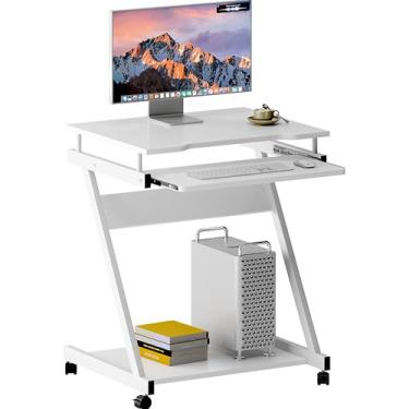 Imagem de soges Mesa pequena com rodinhas para computador, carrinho de mesa para laptop em forma de Z, estação de trabalho móvel para casa e escritório com bandeja de teclado, branco