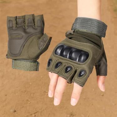 Imagem de Luvas táticas sem dedos para homens e mulheres, luvas de meio dedo, antiderrapantes, verde militar