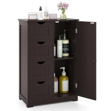 Imagem de Giantex Armário de armazenamento de banheiro com gavetas – organizador de 4 gavetas com armário, prateleira ajustável, dispositivo antiqueda, mesa de console de unidade de armazenamento de entrada,