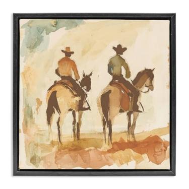 Imagem de Stupell Industries Arte de parede em tela flutuante marrom direito cowboys western aquarela, design por Petal Prints Design, 63 x 63 cm