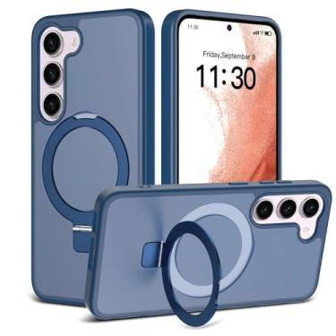 Imagem de ULXITEYU Capa magnética para Samsung Galaxy S23, 6,1 polegadas, compatível com MagSafe, suporte robusto, proteção de nível militar não amarelada, azul fosco