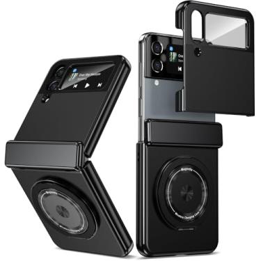Imagem de XKchatpt Capa magnética dobrável para Samsung Galaxy Z Flip 4, suporte giratório de 360°, capa de liga de alumínio com proteção de dobradiça e protetor de tela frontal para Samsung Galaxy Z Flip 4