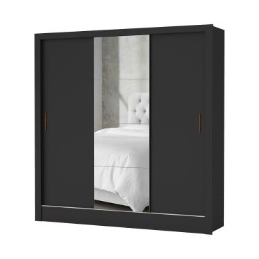 Imagem de Guarda Roupa Solteiro Santiago Plus 3 Portas 2 Gavetas Cem Espelho Carioca Moveis Preto