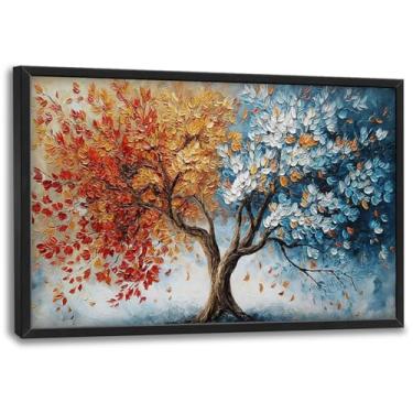 Imagem de Árvore da Vida Arte de Parede Grande Árvore Vermelha e Azul Pintura em Tela Grande Arte Paisagem Impressão de Imagem Decoração de Parede Decorações Emolduradas para Sala de Estar Quarto Escritório