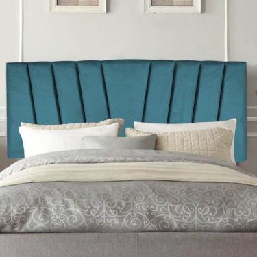 Imagem de Painel Cabeceira Estofada Bélgica 90cm Cama Box Solteiro Corino Azul Turquesa- Mabe Magazine