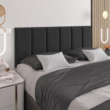 Imagem de Cabeceira Almofadada Julia 160 Cm - Suspensa Suede Mdf Preto- Movelove Preto