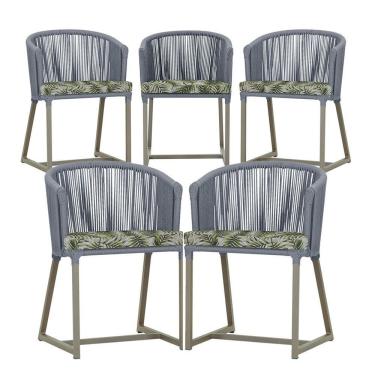 Imagem de 5 Cadeiras De Jantar Noronha Fendi Corda Náutica E5 Trama Prata
