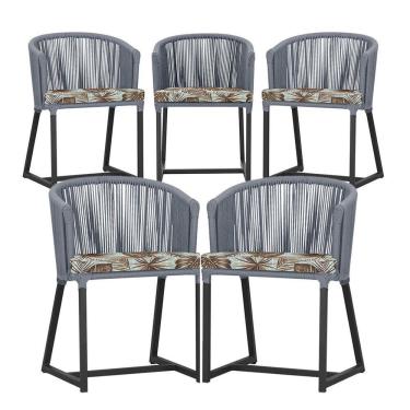 Imagem de 5 Cadeiras De Jantar Noronha Preta Corda Náutica E6 Trama Prata