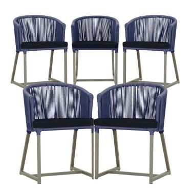 Imagem de 5 Cadeiras De Jantar Noronha Fendi Corda Náutica E12 Trama Azul