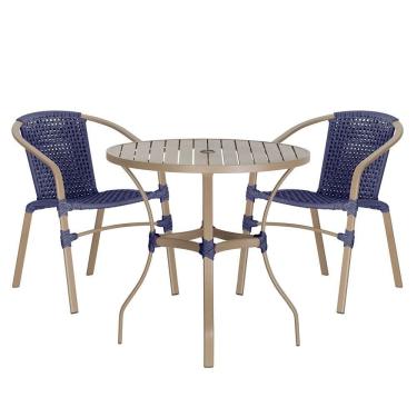 Imagem de 02 Cadeiras Floripa E Mesa Roma 100cm Fendi E Corda Nautica Azul