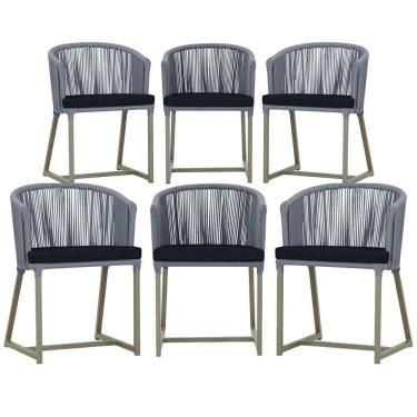 Imagem de 6 Cadeiras De Jantar Noronha Fendi Corda Náutica E12 Trama Prata