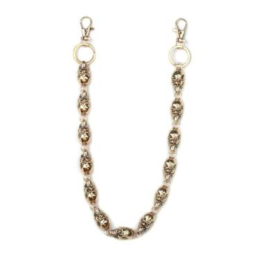 Imagem de SORGERLY Carteira de caveira para homens, corrente de bolso com cinto de jeans punk, chaveiro - bolsa gótica de Halloween para mulheres, Dourado, M