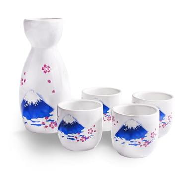 Imagem de BOSILI Conjunto de 5 saquê japonês, 1 pote de saquê e 4 xícaras de saquê tradicional conjunto de servir de cerâmica (lxs)