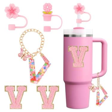 Imagem de Conjunto de acessórios para copo Stanley Cup 850.5 g 1,134.0 g copo com alça, incluindo tampa de palha, pingente de alça, adesivo 5 peças (V)