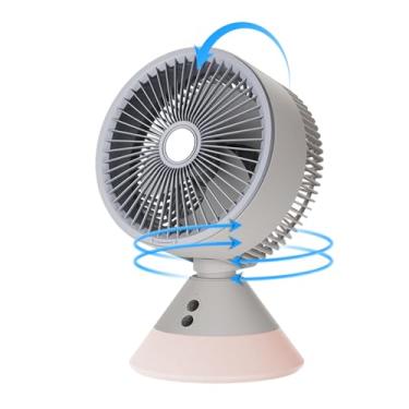 Imagem de HINEIBER Ventilador de circulação de ar portátil, ventilador de mesa recarregável com controle remoto, inclinação ajustável de 90°, ventilador de mesa operado por bateria, luzes LED, silencioso para