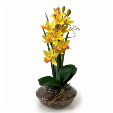 Imagem de Arranjo Flor Orquídea Luxo Realista Diversas Cores Casa Escritório Flor Artificial Sustentável (Amarela)