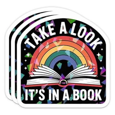Imagem de Adesivo de leitura Take A Look It's in A Book Lover Reading Sticker Cute Readers Adesivo holográfico para laptop, copo, Kindle, garrafa de água, caderno de 7,6 cm