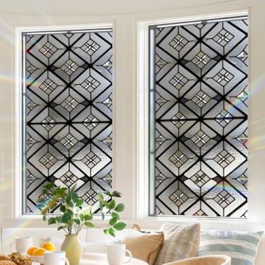 Imagem de BVBOX Película de privacidade para janela 44,5 cm x 99,8 cm, adesivos de película de vitral com bloqueio solar, adesivos de vidro decorativo não adesivo para controle de calor de porta doméstica