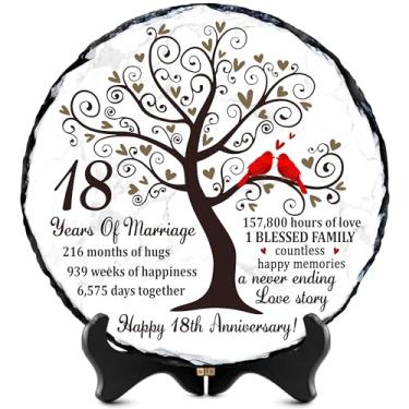 Imagem de Bozspacer Presente de casamento de 18º aniversário para marido e esposa – placa de pedra de ardósia natural, presentes de casamento de aniversário de 18 anos, presentes de ideia de festa de 18 anos