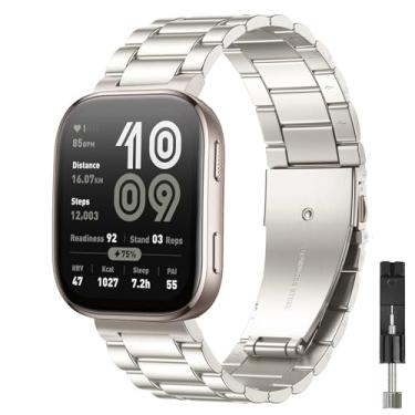 Imagem de TUCOMO Pulseiras de relógio de metal compatíveis com Amazfit Bip 6/Bip de 5,22 mm para Amazfit GTR 4/GTR 3 Pro/GTR 3/GTR 2/GTR 2e/GTR 47 mm/Balance 2/Cheetah masculina e feminina