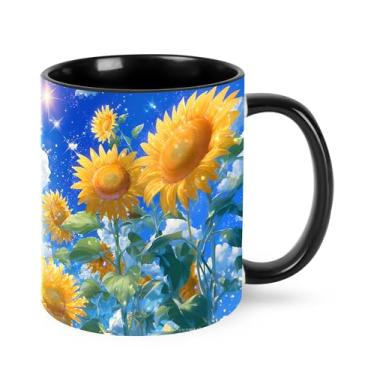 Imagem de Yrebyou Caneca de café de girassol 325 ml, xícara de chá de cerâmica para mulheres, homens, presentes de aniversário, Natal, escritório, casa, micro-ondas, novidade engraçada