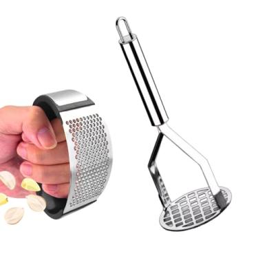 Imagem de Kit Amassador de Batata com Amassador de Alho Manual Triturador Macetador Legumes Amassar Ralador