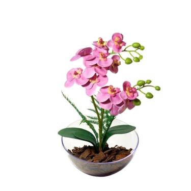 Imagem de Planta Artificial – Arranjo de Orquídeas Real Toque em Vaso Lua para Decoração de Casa e Escritório(Rosa)