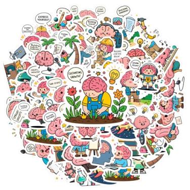 Imagem de 35 peças de adesivos engraçados engraçados com desenho de cérebro e educação científica, divertido, para mala, geladeira, celular, bagagem, laptop, guitarra, carro, brinquedos, laptop, motocicleta