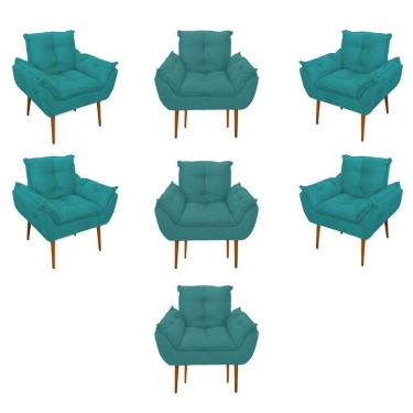 Imagem de Kit 07 Poltronas Decorativas Opala Retro Consultório Suede Cor:azul Turquesa