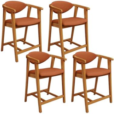 Imagem de Kit 04 Banquetas Baixa Cozinha Sala de Jantar Bancada Cecília L02 Tecido Terracota - Lyam Decor