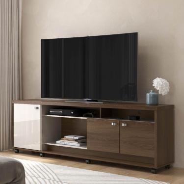 Imagem de Rack Para Tv Até 75 Polegadas Dallas Com 3 Portas E Rodízios Imbuia/off White - Lukaliam