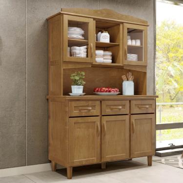 Imagem de Armário Cristaleira 5 Portas 3 Gavetas Brasil Imbuia Madeira Pinus - Cavazotto