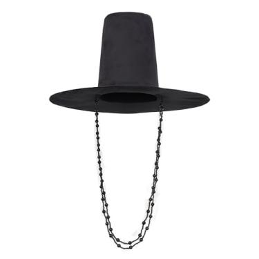 Imagem de DAZCOS Boné coreano cosplay masculino acessórios pretos com correntes para Halloween, Preto, tamanho �nico