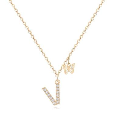 Imagem de Colar delicado com inicial e pingente de borboleta, banhado a ouro 14K, zircônia cúbica, letras, delicados, presentes de aniversário para mulheres, Letter L, Cobre, Sem Pedra Preciosa