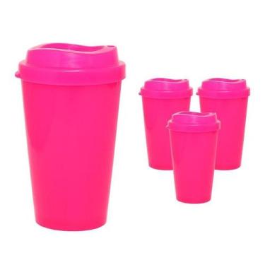 Imagem de Kit 4 Copos Mug Rosa Neon 320Ml Plástico Premium - Bb Store