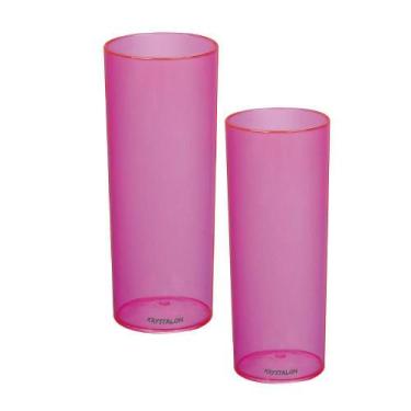 Imagem de Kit 2 Copos Tubo Rosa Neon 300 Ml Acrílico Ps - Krystalon