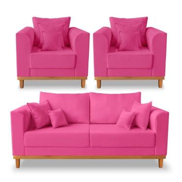Imagem de Kit Sofá 3 Lugares E 2 Poltronas Beny Viena Suede Rosa