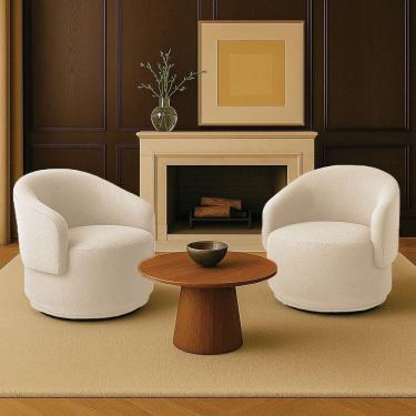 Imagem de Poltrona Decorativa Orgânica Kit 2 Névoa Bouclê E03 - D`rossi Bege