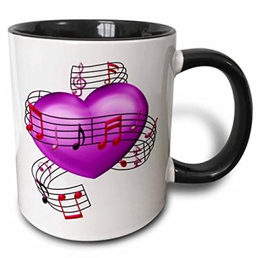 Imagem de 3dRose Caneca de ilustração de coração envolta notas musicais, 325 ml, preto/rosa/roxo