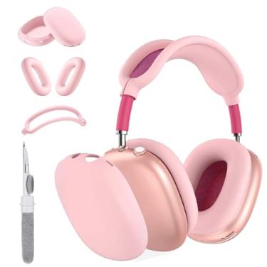 Imagem de TSKVT Capa de silicone para fones de ouvido AirPods Max, capa de fone de ouvido transparente e macia para AirPod Max, acessórios protetor antiarranhões para Apple AirPods Max (rosa, 3 em 1)