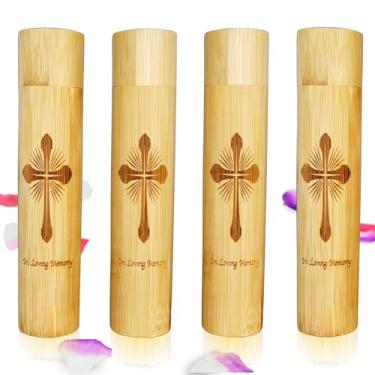 Imagem de Conjunto de 4 urnas dispersas de bambu pequenas para cinzas humanas, urna de tubo de cremação para espalhar bambu ecológico e biodegradável para cinzas de animais de estimação machos e fêmeas (cruz)