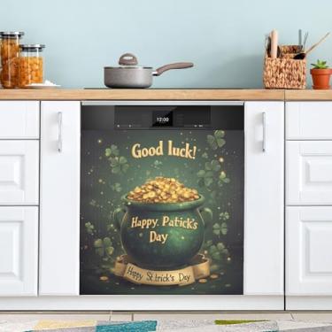 Imagem de ATTX Capa de ímã de panela dourada para lava-louças do Dia de São Patrício, 58,4 cm C x 66 cm A, decoração da capa da máquina de lavar louça, decalques de armário doméstico e eletrodomésticos adesivos