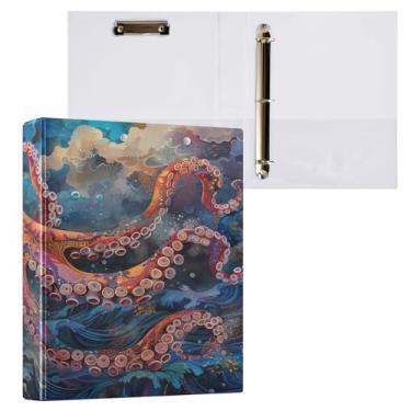 Imagem de Blueangle Fichário de 3 anéis de polvo vermelho com prancheta e 2 bolsos - Organizador de documentos decorativos de 3 cm para escritório, suprimentos para reuniões (666)