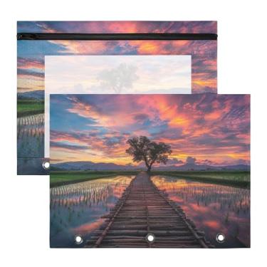 Imagem de Blueangle Bolsa de lápis de ponte de madeira para fichário de 3 anéis, pacote com 2 bolsas de lápis com janela transparente para documentos com zíper para escritório (392)