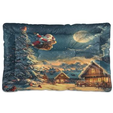 Imagem de SEHANY Cama de Natal para cães de Papai Noel, cama de gato com fundo antiderrapante, cama de canil, colchão macio para animais de estimação, lavável para cães pequenos, médios e grandes, gatos, 91 x